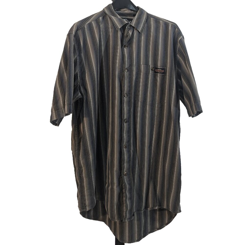 Harley Davidson Blue & Grey Striped Oversized Shirt - Picture 2 of 7